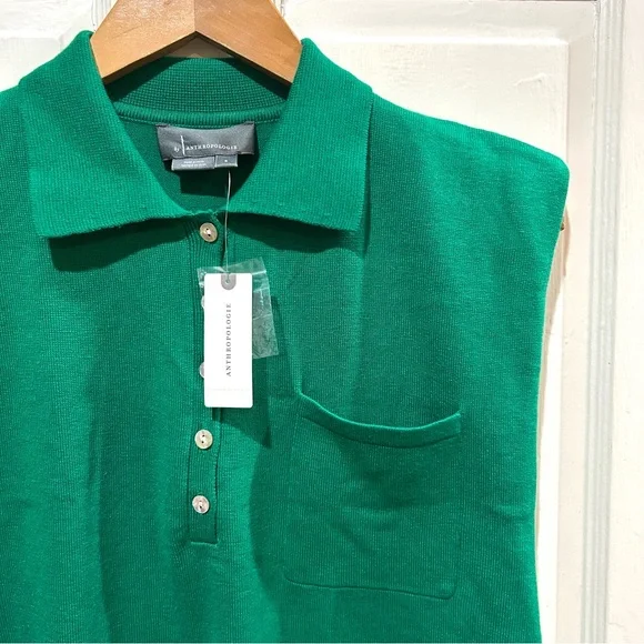 NWT Anthropologie Green Sleeveless Knit Polo Sweater Top Preppy Sporty Size S - Picture 5 of 8